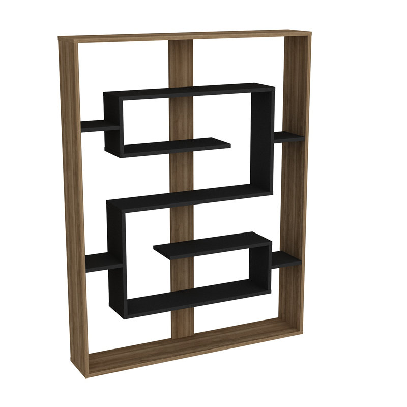 Fembra Geometric Bookcase, Walnut/Black