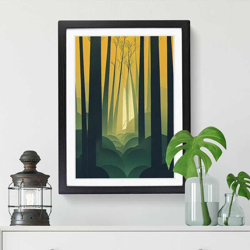 FRM-V0523-984X Forest Art Deco Style - Picture Frame Print, 34cm H x 25cm W, Walnut Framed
