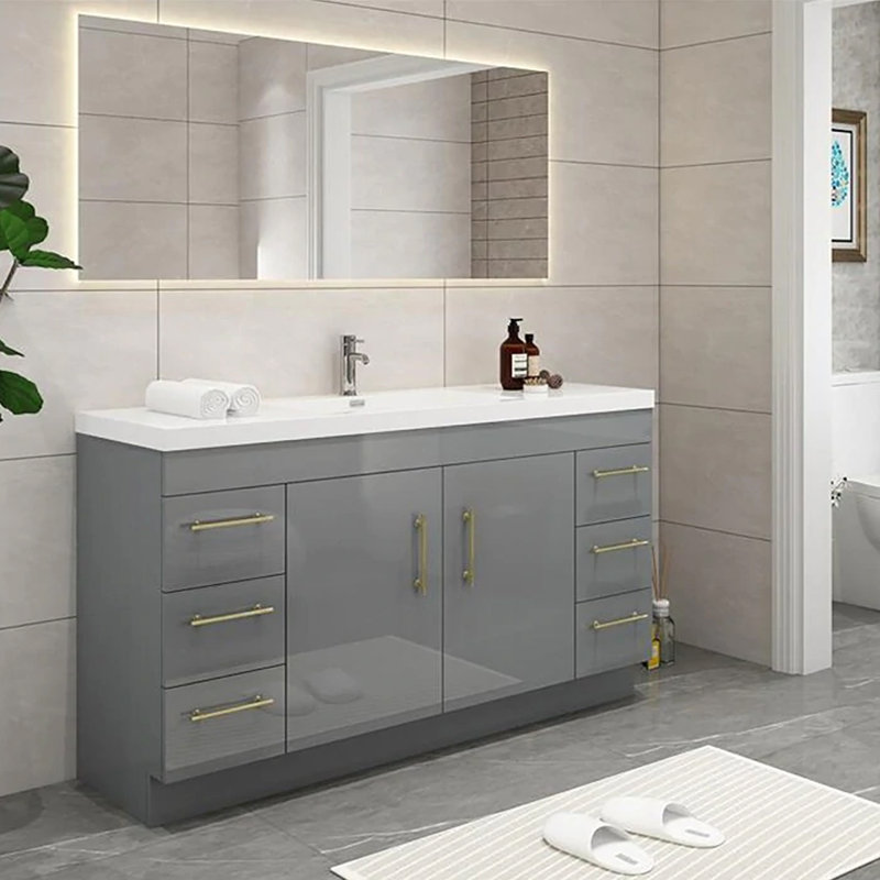 Ensemble de meuble-lavabo simple 60 "60", Gris lustré