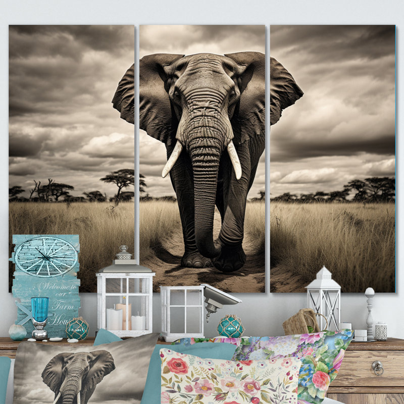 «Afrique Elephants Grace», impression sur toile tendue 3 pièces, H 32 po x l 48 po x P 1 po