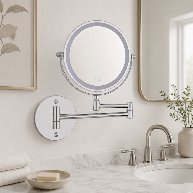 Rechargeable Wall Mounted Makeup Mirror, Chrome chrome