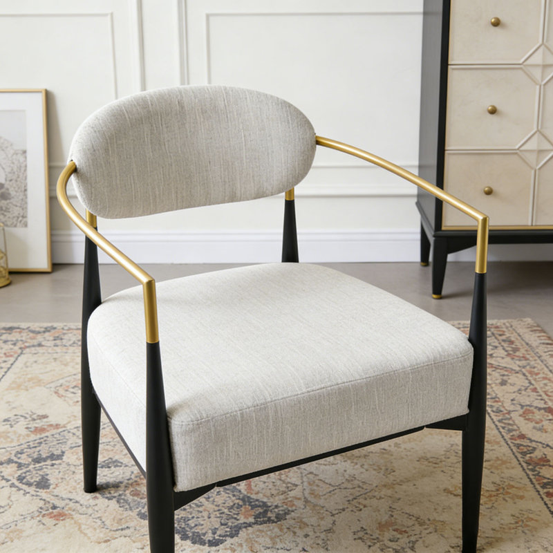 Fauteuil d'appoint moderne rembourré, Beige, noir, or