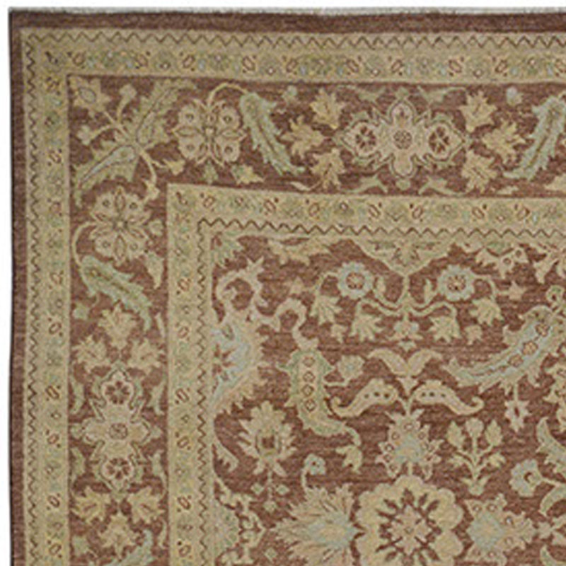 Tapis unique en laine noué à la main brun / beige 9 pi x 12 pi Lueseal