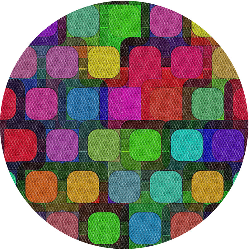 Tapis jaune/bleu/rouge tissé à la machine, Rond 7 pi