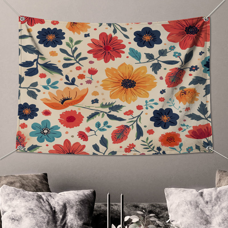 Tapisserie murale arrangement floral coloré - décoration murale fleurs, 68 po H x 80 po L avec 4 œillets