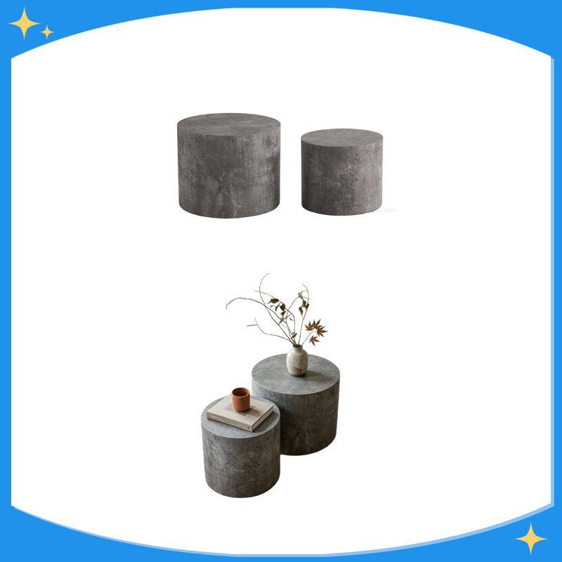 Ensemble de 2 tables basses gigognes en bois massif, tables d'appoint rondes rondes modernes en bois pour petits espaces de salon