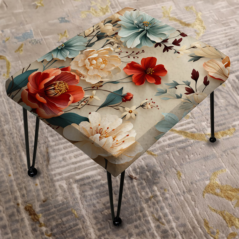 Rouge et bleu Poppy Mosaic Melody - Repose-pieds rectangulaire éclectique