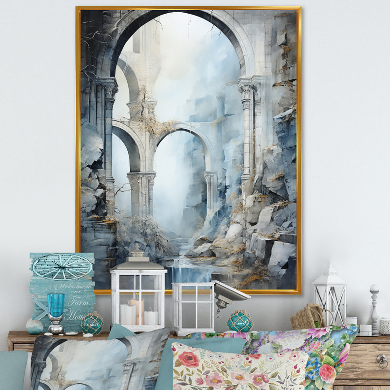 Imere Grey Bridge Ethereal Overpass I, H 20 po x l 12 po x P 1 po, Cadre flottant doré
