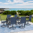 Ensemble de salle à manger 7 pièces pour patio avec table rectangulaire - Chaises de salle à manger rembourrées imperméables pour l'extérieur, osier résistant aux intempéries, structure résistante à la rouille pour la cour, la terrasse ou le bord de la piscine