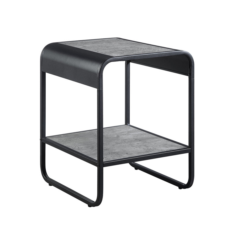 Table de bout en métal avec tablette inférieure, gris béton et noir