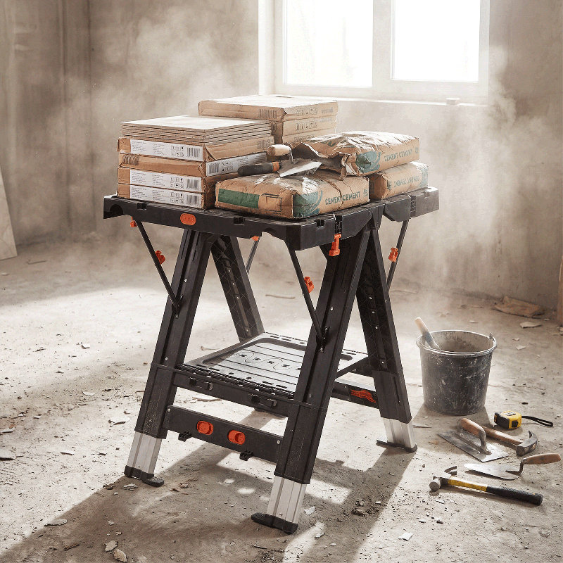 Table de travail pliante et chevalet 2 en 1, établi facile à installer avec hauteur réglable, 2 pinces et 4 chiens de pince