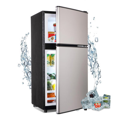 Mini Fridge with Freezer, 3.6 Cu. Ft. Adjustable Thermostat Compact Fridge with Freezer, Office Mini Refrigerator with Freezers, Small Size Dorm Fridges for Apartment, Dorm, Kitchen, Office, Silver