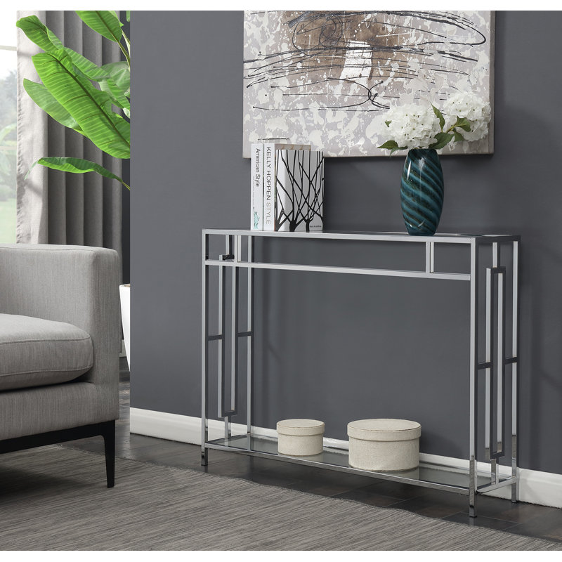 Sapienza 42'' Glass Console Table, Clear Glass/Chrome