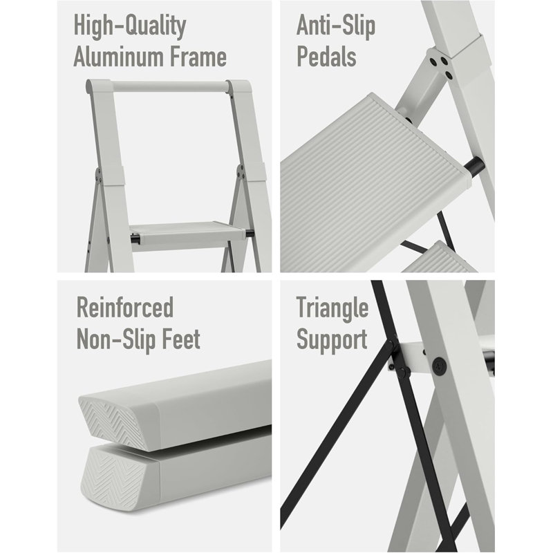 4 Step Ladder Foldable, Aluminum,,Grey
