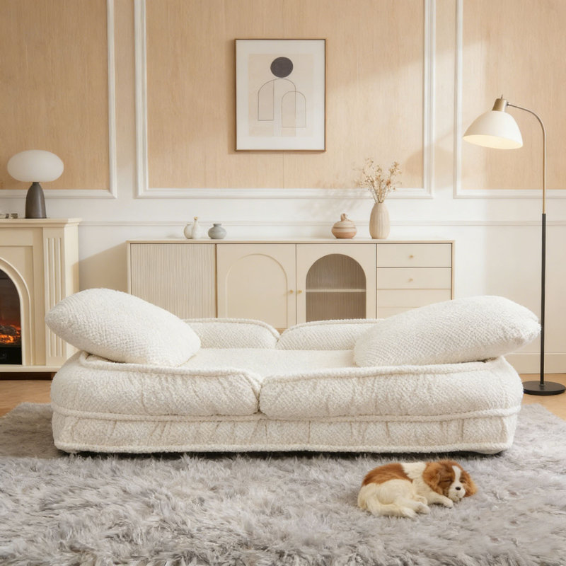 Lazy Sofa Couch ,5 Adjustable Position, White Polyester