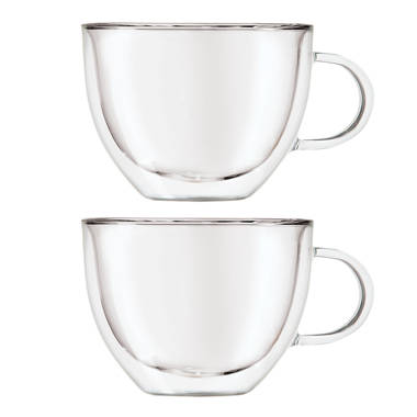 Double Wall Glass Insulated Cappuccino Coffee Mugs Cups W/ Handle 16 Oz Set  of 2