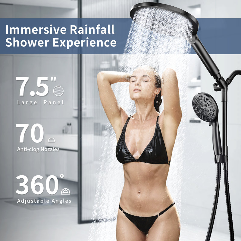 Matte Black High Pressure Dual Shower Head Combo With 9-Mode Handheld And 79" Hose, Matte Black