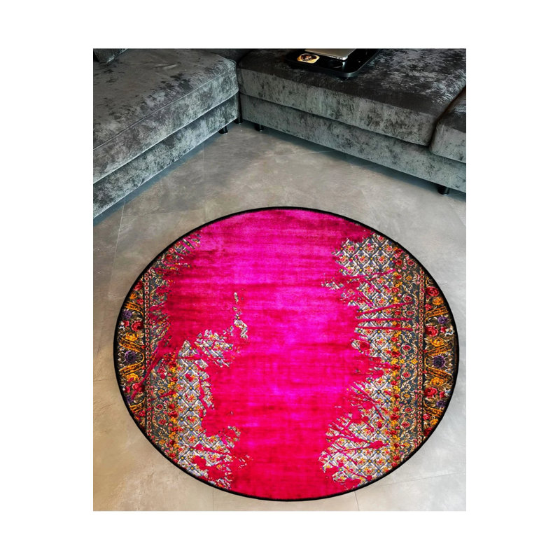 Antique Pink Mixed Lines Detailed Woven Base Modern Decorative Carpet, Round 2'8"