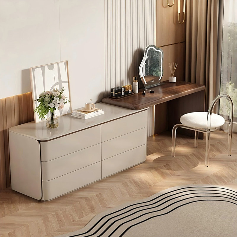 Coiffeuse avec miroir lumineux, 6 tiroirs, 1 chaise, Kaki