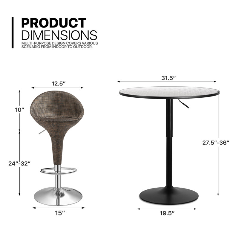 Ensemble de salle à manger 3 pièces, Argent, H 36 po x L 31,5 po x l 31,5 po