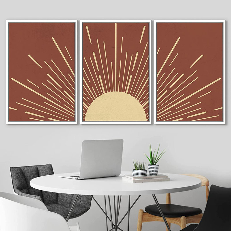 «Shining Yellow Sun with Sunlight Rays», astronomie et espace, Blanc, H 24 po x l 48 po x P 1,5 po