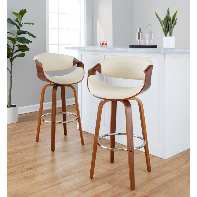Tabouret de bar et de comptoir Arabelle, Tabouret de bar (siège d'une hauteur de 30 po), Crème, Noyer / Chrome
