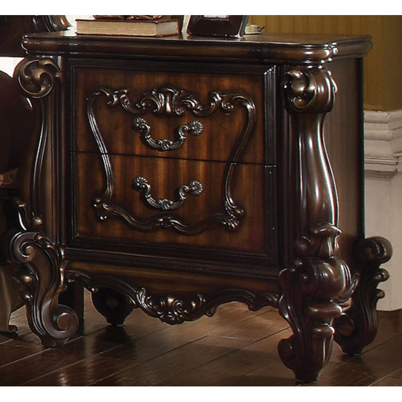 Carvajal 2-Drawer Nightstand in Antique Platinum, Cherry Oak
