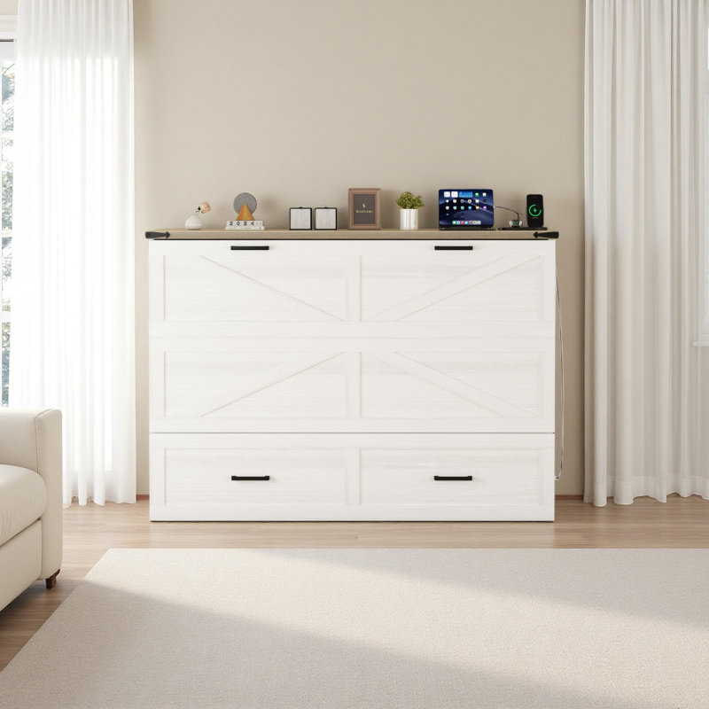 Lit escamotable avec station de charge Murphy, Grand lit, Blanc