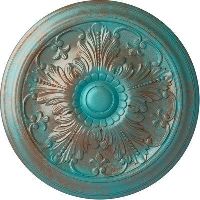 Endurathane Vienna Ceiling Medallion, 16 7/8"OD x 5/8"P (Fits Canopies up to 3 1/4"), Hand-Painted Copper Green Patina Finish