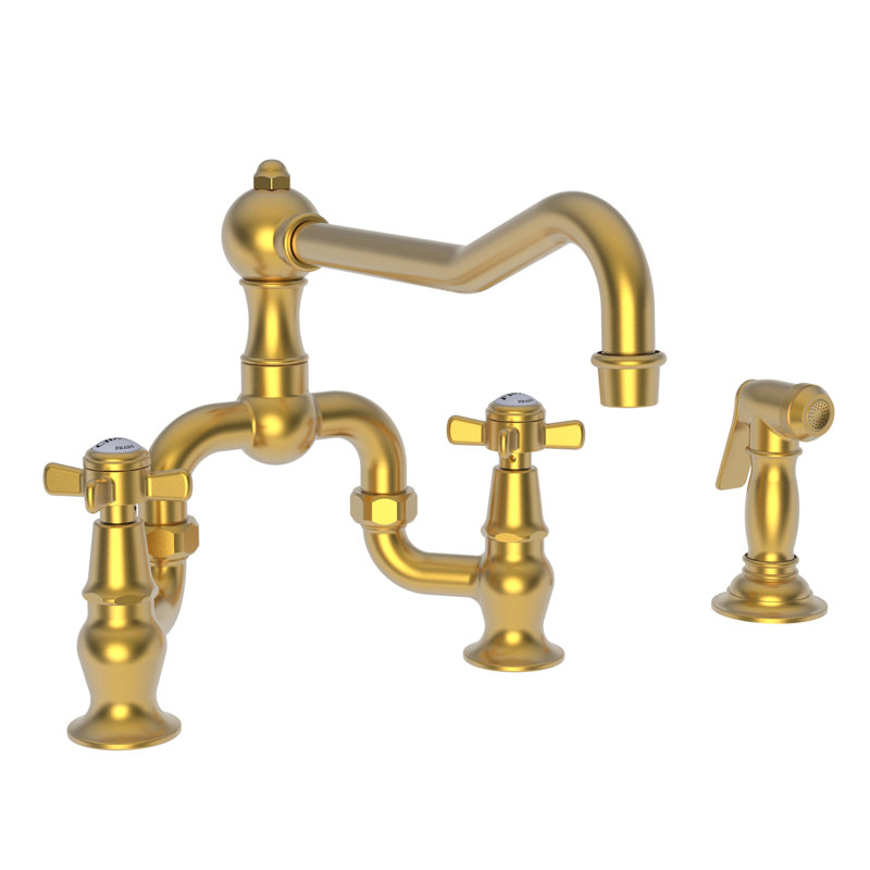 Fairfield Kitchen Bridge Faucet with Side Spray, Satin Gold