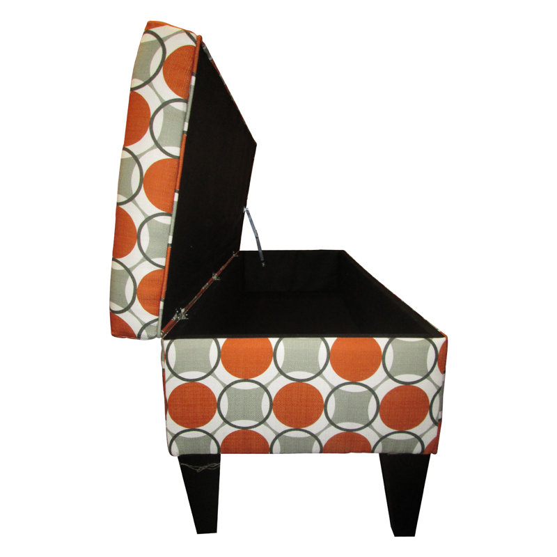 Banc de rangement rembourré Regis, Orange / gris / géométrique