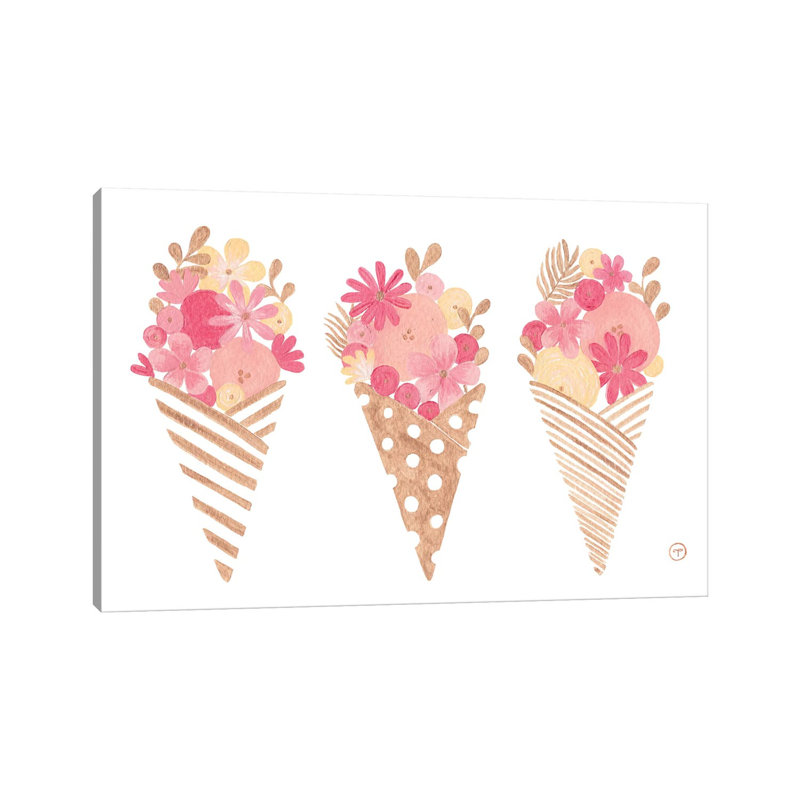 Ice Cream Cones Gold Paper by CreatingTaryn - Wrapped Canvas Painting, 66.04 cm H x 45.72 cm W