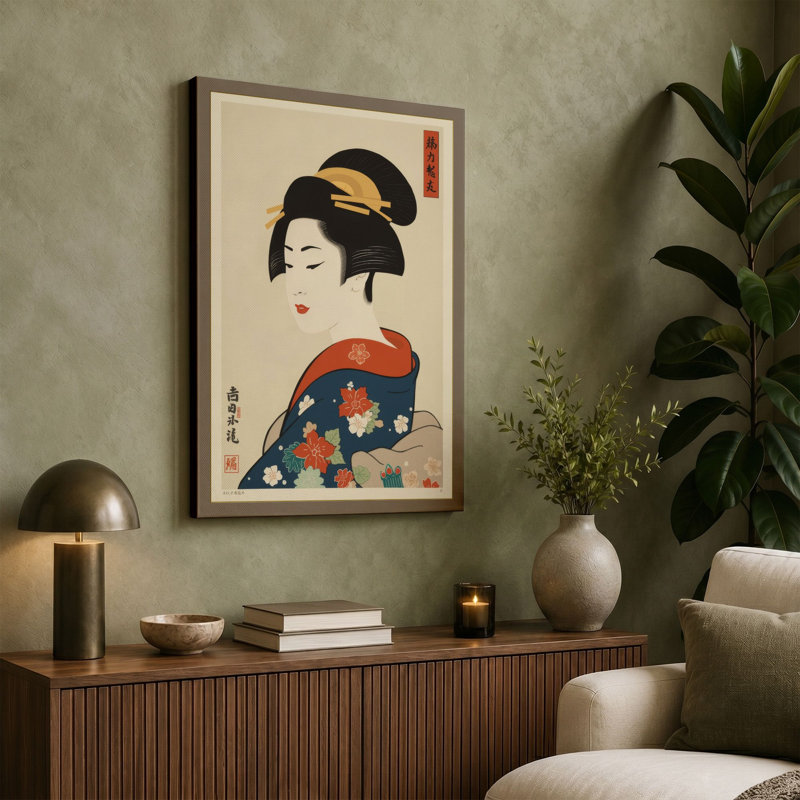 Woman in Profile Japandi - Wrapped Canvas, 24x16 - 61.0 x 40.6 cm, Cream Border