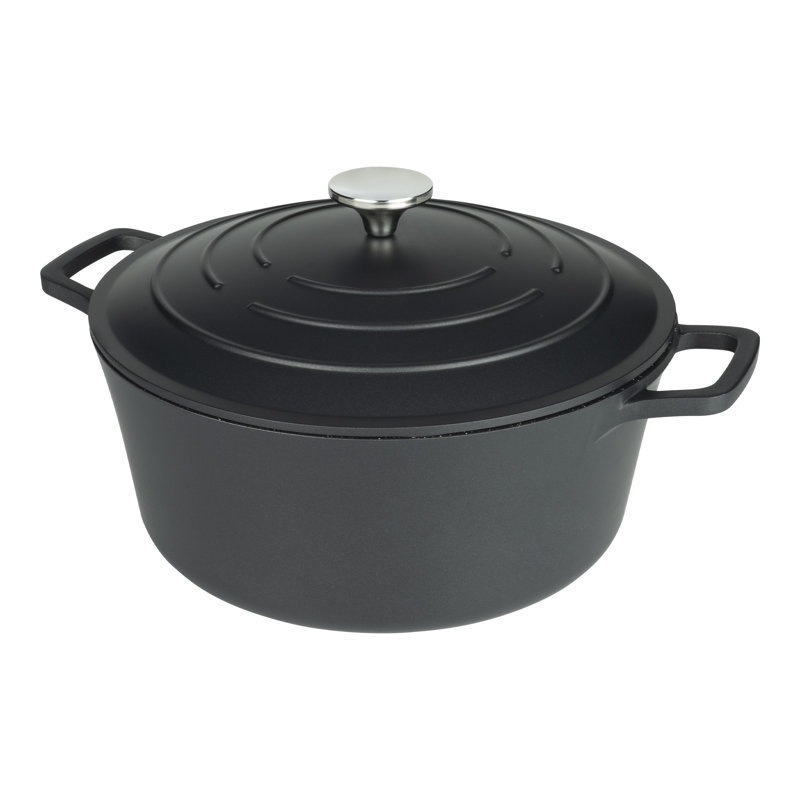 Grunwerg Commichef Non-Stick Cast Aluminum Round Dutch Oven, 6.5l, Black