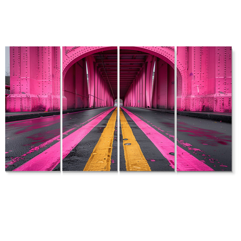 «Pink Yellow Boulevard Bridge», ensemble d'art mural en toile, H 32 po x l 64 po