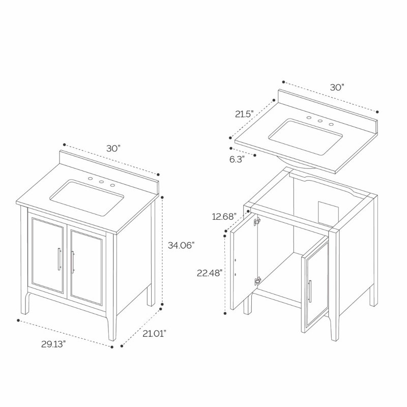 Province 30" Freestanding Standard Single Bathroom Vanity with Top, Black, Gold
