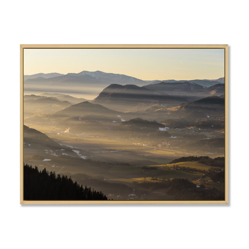 Landscape with Mountains Valley - Photographie de cadre photo sur toile, H 16 po x l 32 po x P 1 po, Cadre naturel flottant