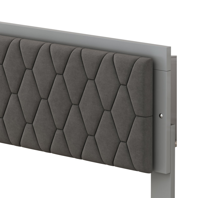 Grand lit tapissier avec lumières à DEL, lit plateforme moderne avec tête de lit en velours