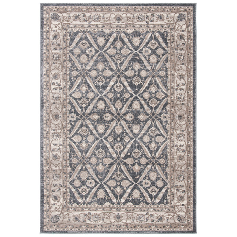 Walken Oriental Dark Grey/Beige Area Rug, Rectangle 9' x 12'