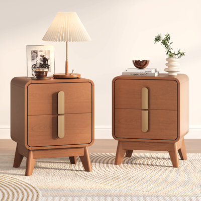 Nightstand Set Of 2, Mid Century Modern Bedside Table With 2 Drawers