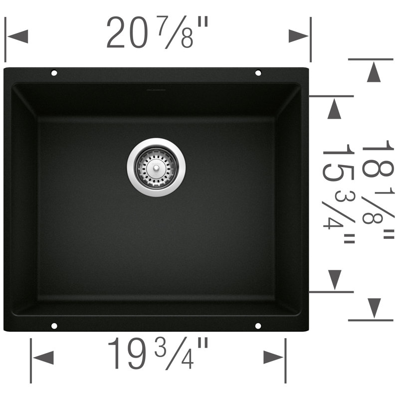 Precis SILGRANIT 21" Single Bowl Undermount Kitchen Sink - Coal Black, Coal Black
