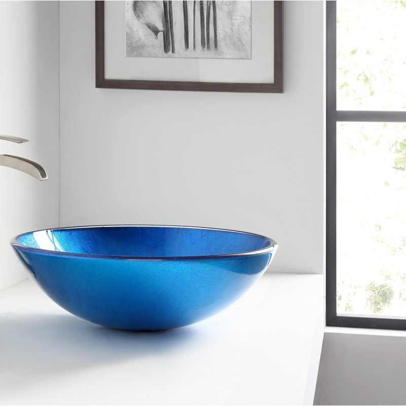 Lavabo de salle de bain vasque circulaire en verre trempé Crow Lustrous