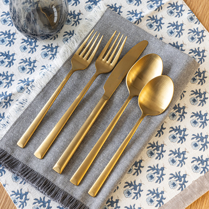 over&back Modern 18/8 Flatware Set - Service for 4, Brushed Gold