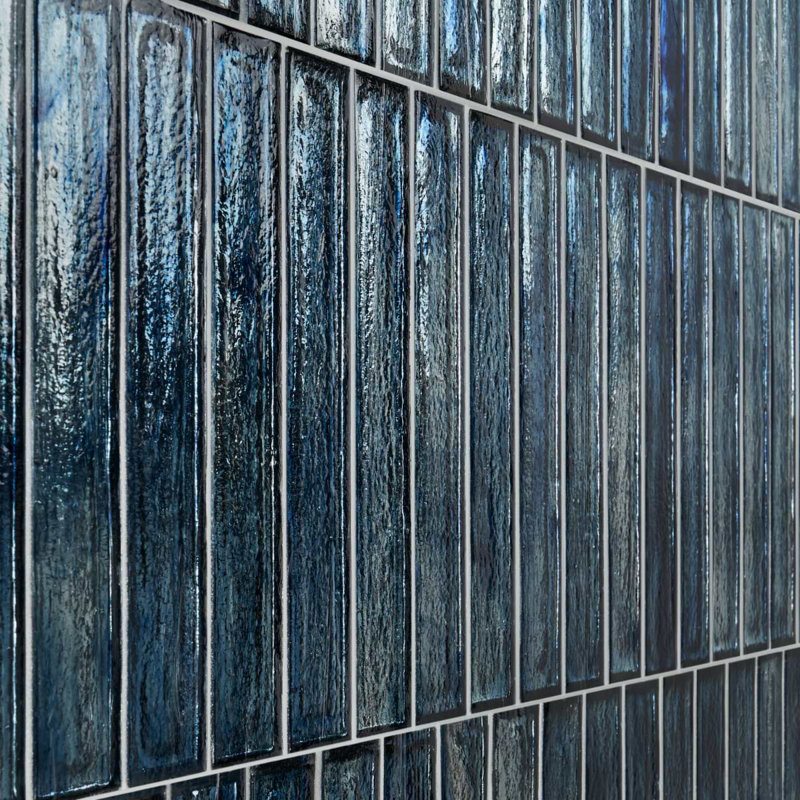Komorebi Brick Jet Stream Blue 2X12 Subway Look Polished Glass Tile