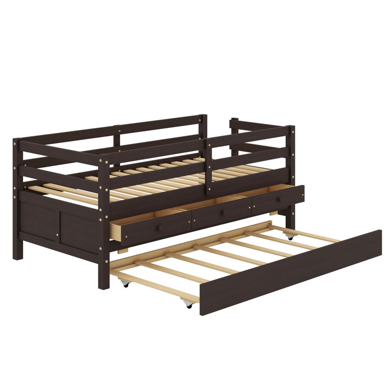 Lit mezzanine simple avec lit gigogne Jhamir Kids, Espresso