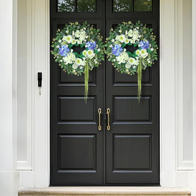 26" White & Purple Hydrangea Eucalyptus Wreath
