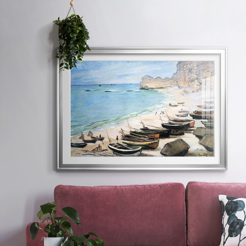 Bateaux sur la plage à Etretat, 1883, reproduction d'art encadrée, Argent, H 15 po x l 21 po x P 1,5 po