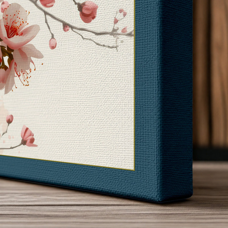 Moonlit Cherry Blossom Japandi - Wrapped Canvas, 18x12 - 45.7 x 30.5 cm, Teal Border