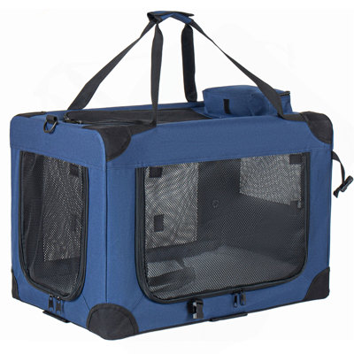 Soft Dog Crates Kennel, 3-Door Portable Folding Pet Carrier With Mesh Windows, Straps And Fleece Mat For Dogs, Cats, Rabbits, Meeting The Needs For Indoor, Outdoor, And Travel Use, Dark Blue