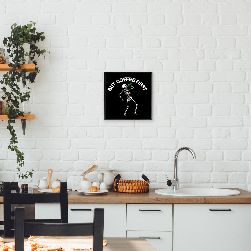 «But Coffee First Skeleton», estampe numérique, conception de Jedco Brands, Inc., Giclée encadrée noir minuit